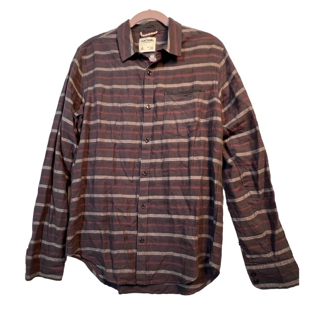 OurCaste Mens Button Down Shirt Striped Medium Long Sleeve Flannel
